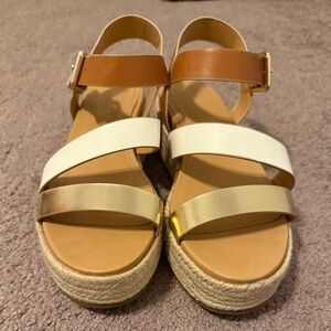 Tommy Hilfiger Tan, White & Gold Espadrille Platform Sandals
